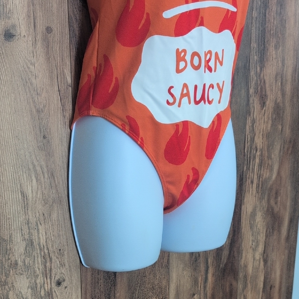 NWT Forever 21 Orange 'Hot Born Saucy' One Piece Swimsuit  Small - Picture 3 of 10